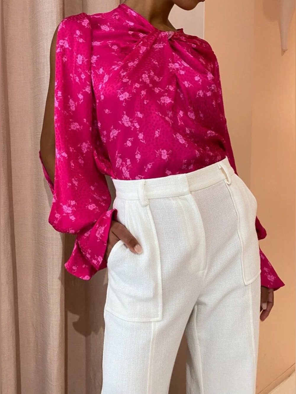 NWT ACLER Evanston‎ Top Long Sleeve Blouse In Fuschia Pink Floral AU 6 US 2